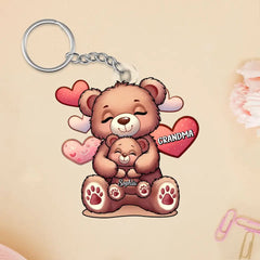 Mignon grand-mère ours maman ours avec enfants porte-clés acrylique personnalisé