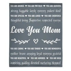 Couverture personnalisée pour la fête des mères, Love You Mom, remplie de mots d'amour et d'appréciation de la part de son fils ou de sa fille