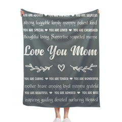 Couverture personnalisée pour la fête des mères, Love You Mom, remplie de mots d'amour et d'appréciation de la part de son fils ou de sa fille
