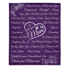 Couverture Coeur Fleur Rose Personnalisée - J'aime Maman