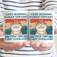 Tasse personnalisée - Bonjour serviteur humain - Cadeau pour les amoureux des chats, maman chat, papa chat