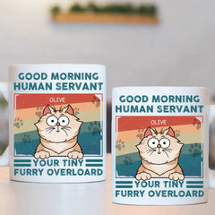 Tasse personnalisée - Bonjour serviteur humain - Cadeau pour les amoureux des chats, maman chat, papa chat