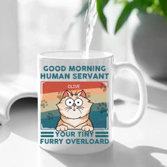 Tasse personnalisée - Bonjour serviteur humain - Cadeau pour les amoureux des chats, maman chat, papa chat