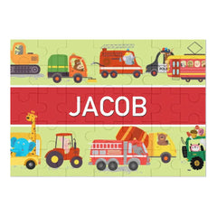 Puzzle de nom personnalisé pour enfants, camions d'animaux