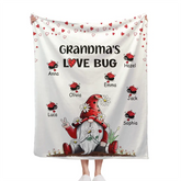 Grandma's Love Bugs Gnome – Couverture personnalisée avec mains d'argent et chapeau rouge