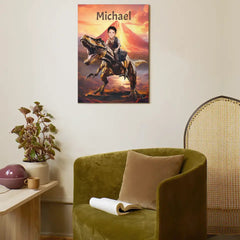 Art mural personnalisé sur toile de dinosaure - Enfant chevauchant un dinosaure T-Rex, cadeaux pour petit-fils/fils/amant de dinosaures