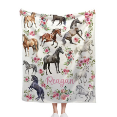 Livraison gratuite✈️Couverture personnalisée pour bébé - Cheval floral - Couverture nom personnalisée