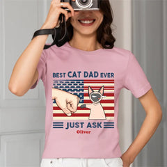 Chemise personnalisée - Best Cat Dad Ever Nation Flag Fist Bump