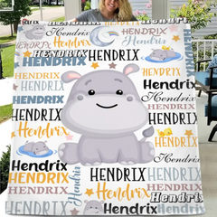 Customized Name Baby Hippopotamus Blanket For Boys Girls Babies