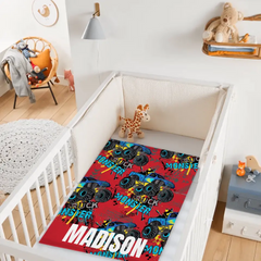 Personalized Monster Truck Name Custom Blanket, Customized Kids Birthday Gift Ideas