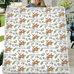 Deer Blanket for Boys, Customized Name Baby Boy Blanket, Gift for Baby