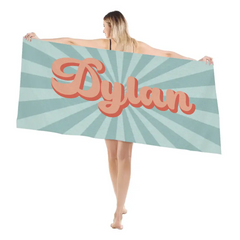 Serviette de plage personnalisée avec nom de Style Vintage, serviette de bain, cadeau d'anniversaire et de vacances