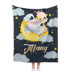 Personalized Elephant Giraffe Baby Name Blanket - Gift For Baby Toddler