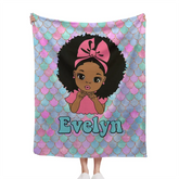 Customized Name Mermaid Pattern Black Baby Girl Blanket African Girl Birthday Gift Anniversary Gift