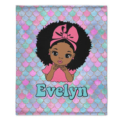 Customized Name Mermaid Pattern Black Baby Girl Blanket African Girl Birthday Gift Anniversary Gift