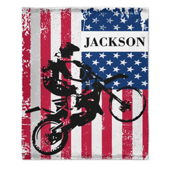Personalized American Flag Motocross Custom Name Blanket