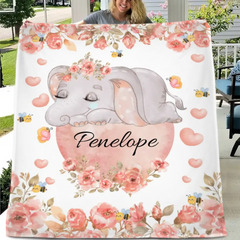 Elephant Personalized Custom Blanket with Name for Newborn Toddler Birthday Anniversary Gifts