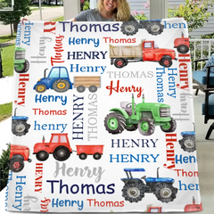 Name Customized Farm Tractor Kids Blanket - New Baby Gift