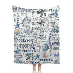 Customized Marine Animal Names Custom Blankets, Sea Turtle Swaddles, New Baby Gifts, Newborn Gifts