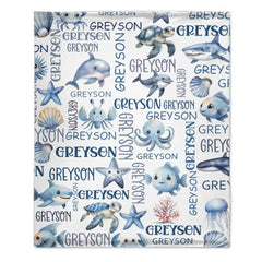 Customized Marine Animal Names Custom Blankets, Sea Turtle Swaddles, New Baby Gifts, Newborn Gifts