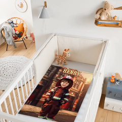 Custom Kids Gift Blanket With Photo Name, Personalized Firefighter Boy Blanket, Custom Boy Firefighter Gifts