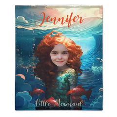 Custom Photo Name Little Mermaid Blanket, Personalized Gift for Daughter, Little Mermaid Birthday Surprise