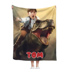 Personalized Dinosaur Blanket | Custom Photo & Name | Unique Kids' Gift