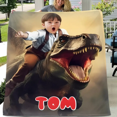 Personalized Dinosaur Blanket | Custom Photo & Name | Unique Kids' Gift