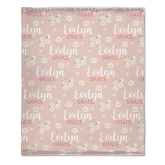 Pink Daisy Name Blanket, Personalized Daisy Blanket, Gift For Baby Girl