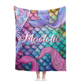 Mermaid Themed Customized Name Blanket Birthday Gift for Toddler