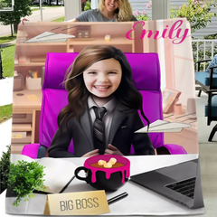 Photo Blanket, Girl in Suit with Photo, Customized Name Kids Blanket