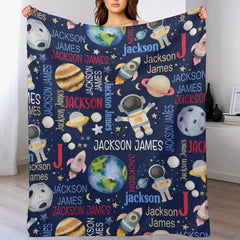 Personalized Outer Space Theme Custom Name Pattern Baby Blanket