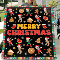 Custom Christmas Family Blanket - Personalized Cartoon Photo Blanket, Funny Christmas Gift for Family Members