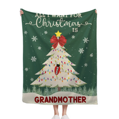Custom Christmas Blanket - Personalized Text & Grandchildren's Names, Soft Flannel Tree Design, Christmas Gift