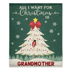 Custom Christmas Blanket - Personalized Text & Grandchildren's Names, Soft Flannel Tree Design, Christmas Gift