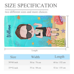 Customized Cartoon Character Bath - Personalized Cartoon Character Image and Name Ocean Themed Beach Towel - A Gift For Children,Friend,BFF,Family