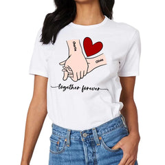 Customized Couple T-shirt - Holding Hands Love Pattern Costume with Personalized Name and Theme Text - A Gift For Boyfriend,Girlfriend,Husband,Wife