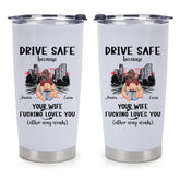 Customized Safe Driving Reminder Car Cup - Personalized Name and Character Safe Driving Themed Couple's Car Cup - A Gift For Husband,Boyfriend