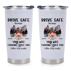 Customized Safe Driving Reminder Car Cup - Personalized Name and Character Safe Driving Themed Couple's Car Cup - A Gift For Husband,Boyfriend