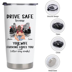 Customized Safe Driving Reminder Car Cup - Personalized Name and Character Safe Driving Themed Couple's Car Cup - A Gift For Husband,Boyfriend