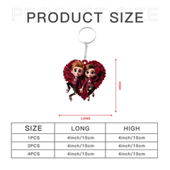 Customized Rose Heart Couple Keychain - Personalized Name and Couple Character Decorated Heart Keychain - A Gift For Couples,Wife,Husband,Girlfriend,Boyfriend,Her,Him