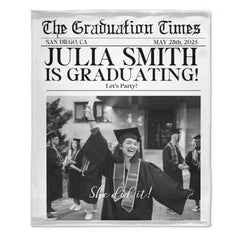 Customized Graduation Themed Blankets - Personalized Name,Photo and Date Graduation Season Blankets - A Graduation Gift For Kids,Students,Roommates