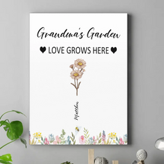 Customized Garden Themed Decorative Wall Art - Personalized Birthday Flower and Name Bush Pattern Canvas Painting - A Gift For Family,Friend,Flower Lovers