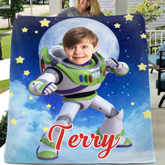 Personalized Space Ranger Blanket | Custom Photo & Name | Unique Kids & Teens Gift