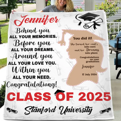You Did It Girl Brown Silhouette Graduation Couverture - Cadeau pour fille - Couverture personnalisée