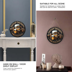 Customized Group Therapy Wooden Door Signs - Personalized Name Keg Pattern Round Door Sign - A Gift For Friend,Family,BFF