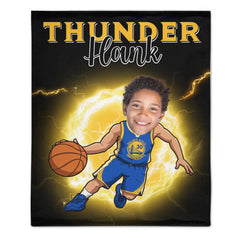 Personalized Name Face Custom Cartoon NBA Blanket - Gift for Warriors Fans