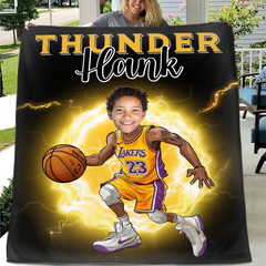 Personalized Name Picture Custom Cartoon NBA Blanket - Gifts for Lakers Fans