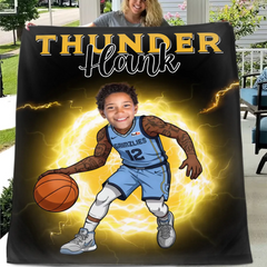 Personalized Name Picture Custom Cartoon NBA Blanket - Gifts for Grizzlies Fans