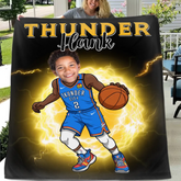 Personalized Name Picture Custom Cartoon NBA Blanket - Gifts for Thunder Fans